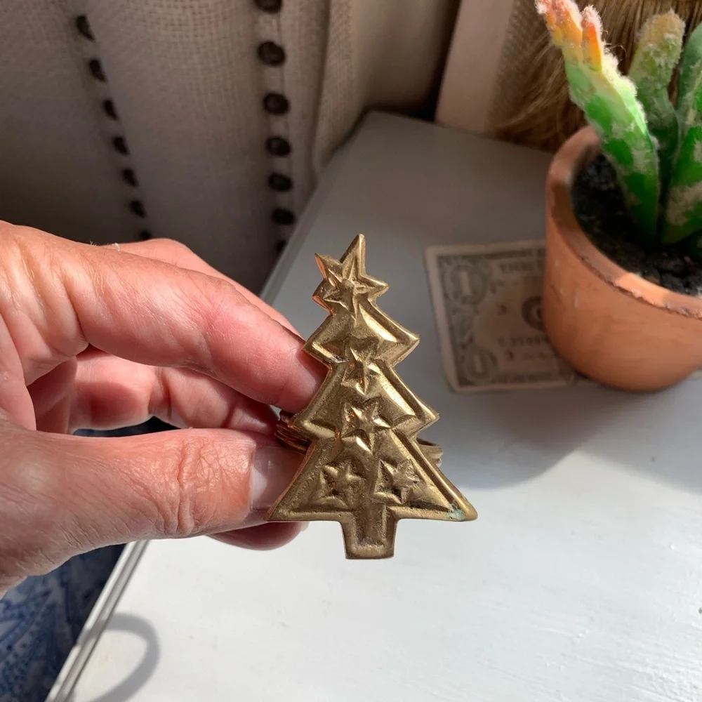 Vintage Brass Christmas Tree Napkin Rings